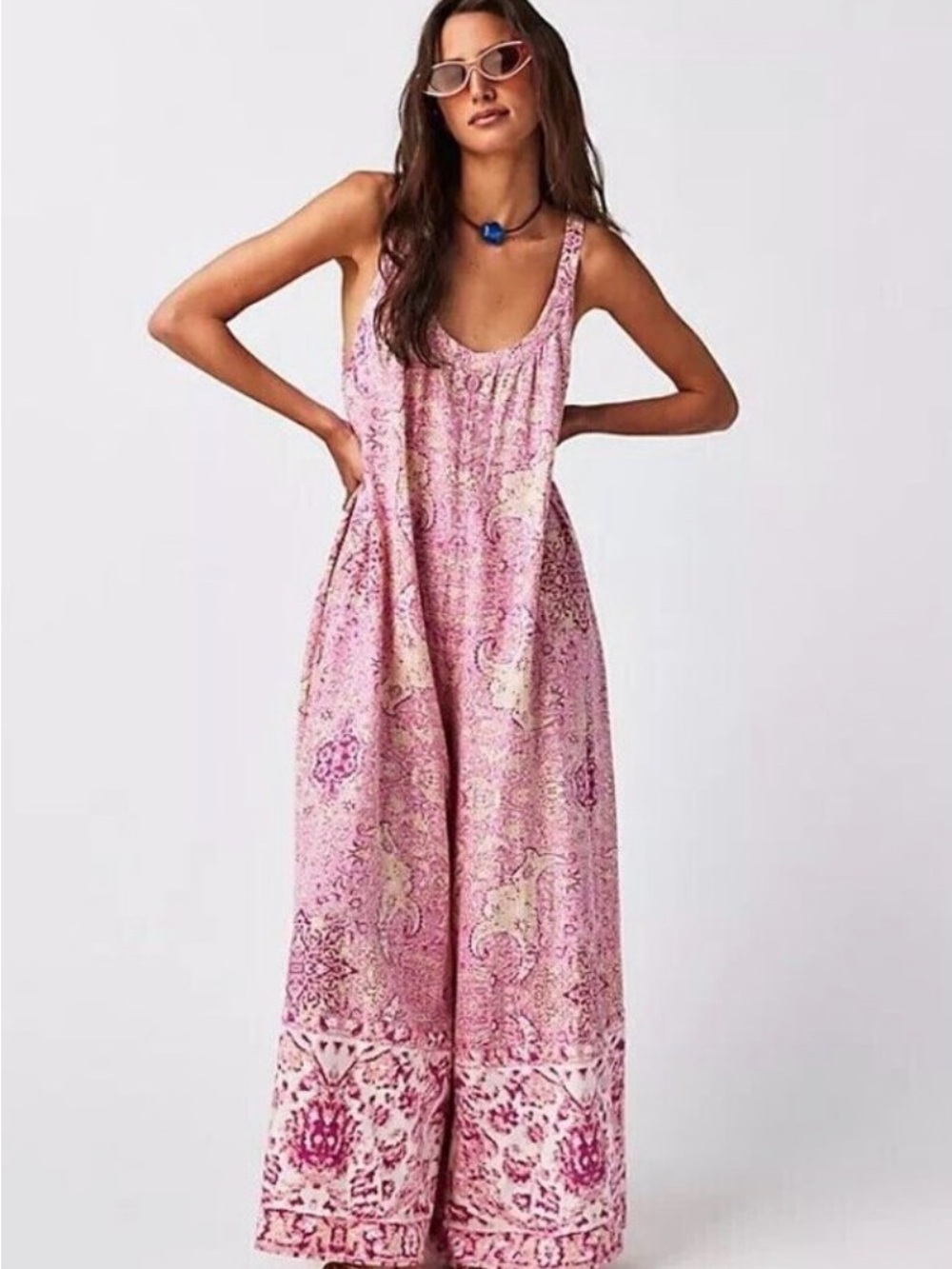 Free People Lillie One Piece Printed Wide Leg  Jumpsuit